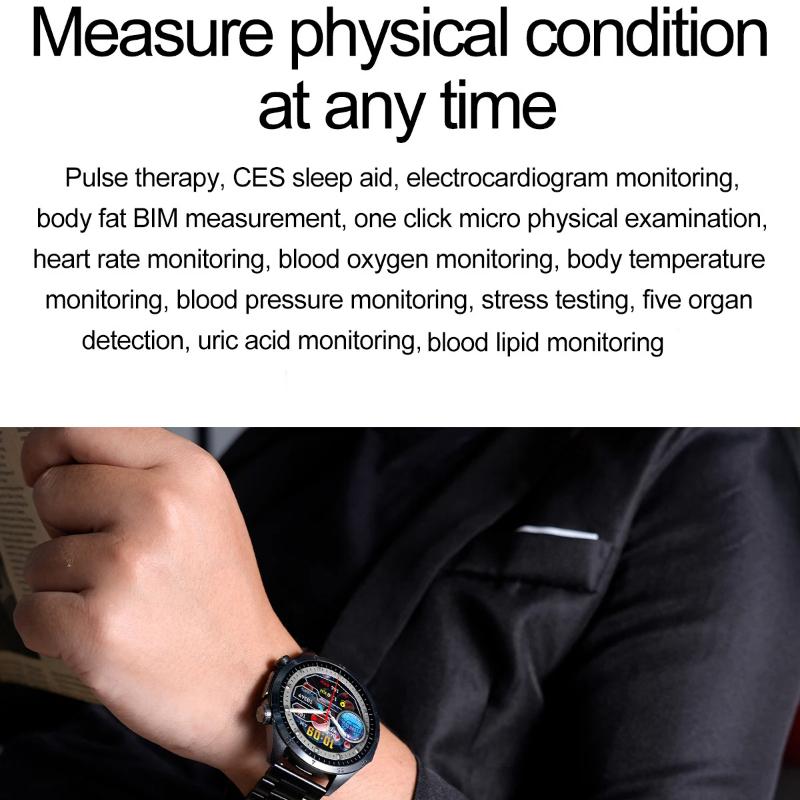 2025 NEW Pulse Therapy Smart Watch Sapphire Glass Screen ECG+PPG Blood Fats Uric Acid BT Call Sports Health Watches for Huawei