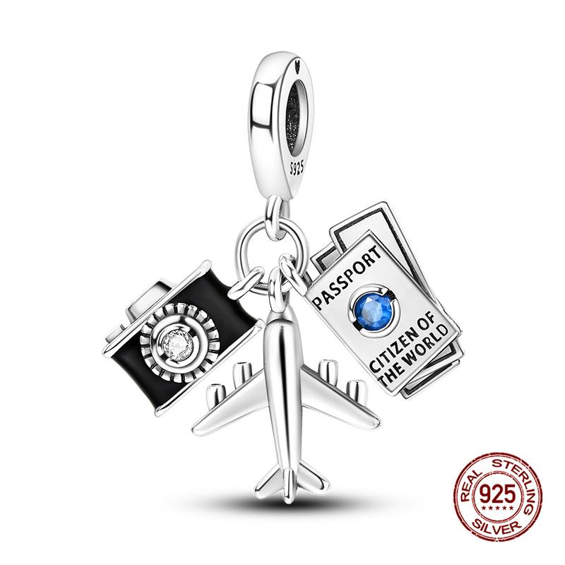 925 Silber Flugzeug Reise Gepäck Charms Perle Passend für 3mm Armband Damen DIY Schmuck Geschenke Original Charms