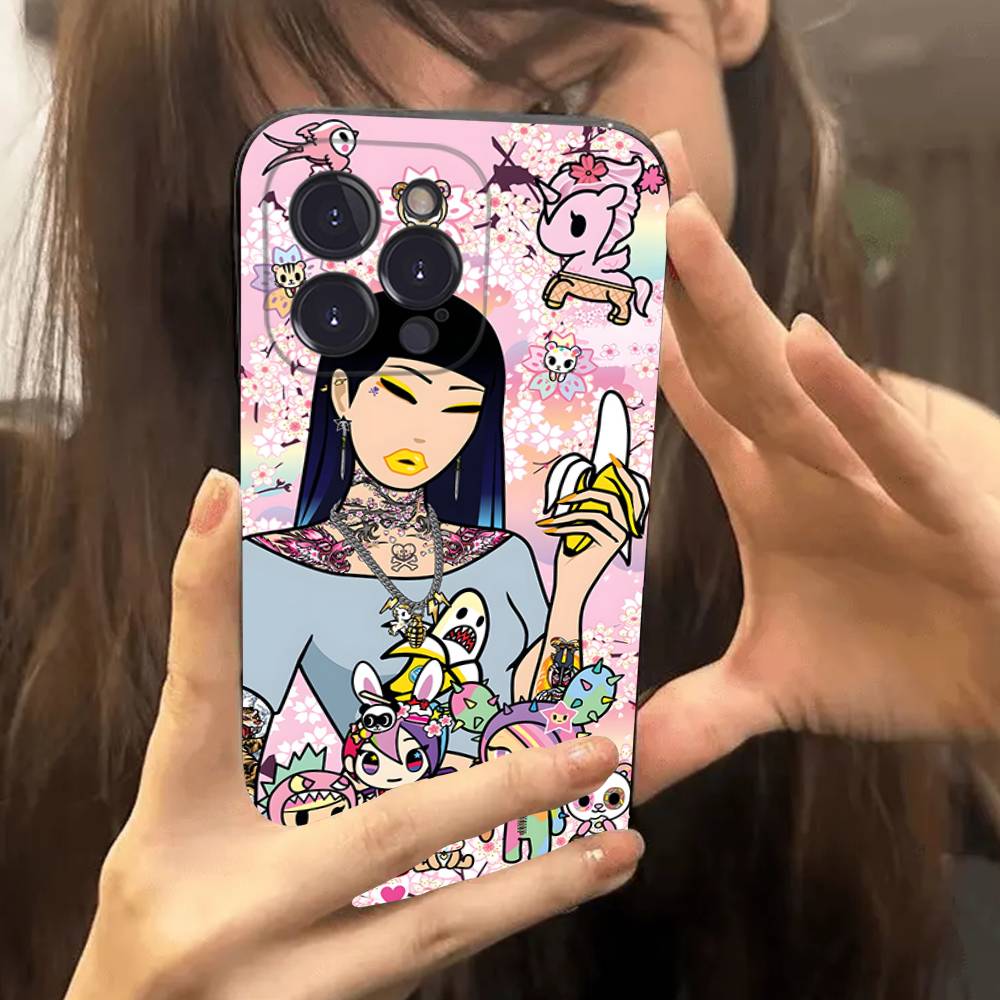 Character T-tokidoki Phone Case For Iphone 17 16 15 14 13 12 11 Pro Max Plus Black Shell Cover Case