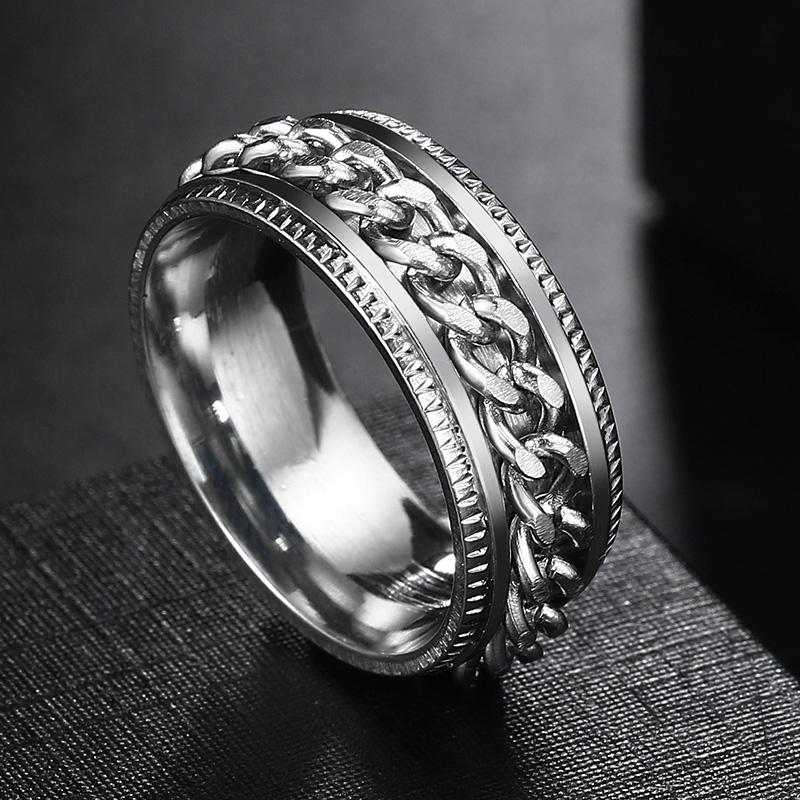 Spin Rotating Anxiety Fidget Titanium Rings For Men Colorful Stainless Steel Chain Finger Men Ring Punk Rock Hippie Accessory