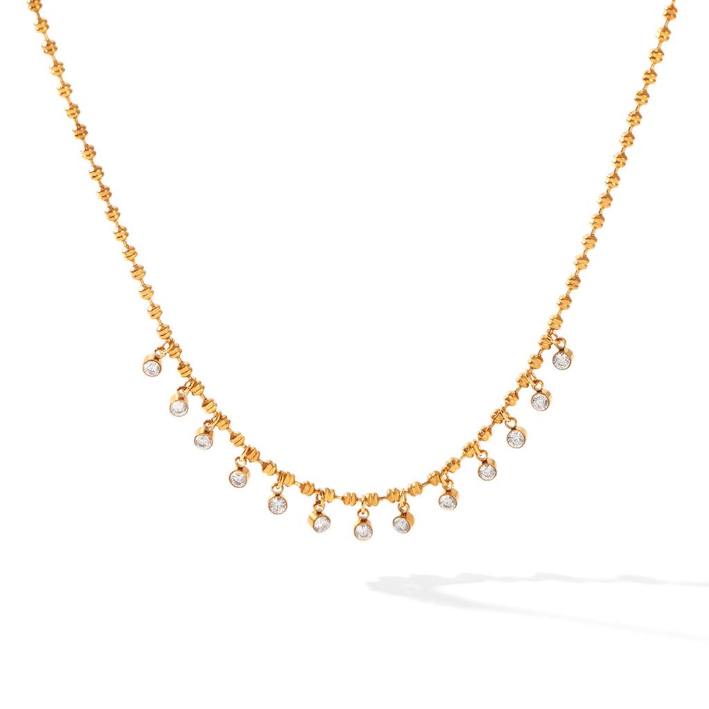 Light Luxury Zircon Necklace 18K Gold Plated Titanium Steel High-End Non-Fading Collarbone Chain for Women