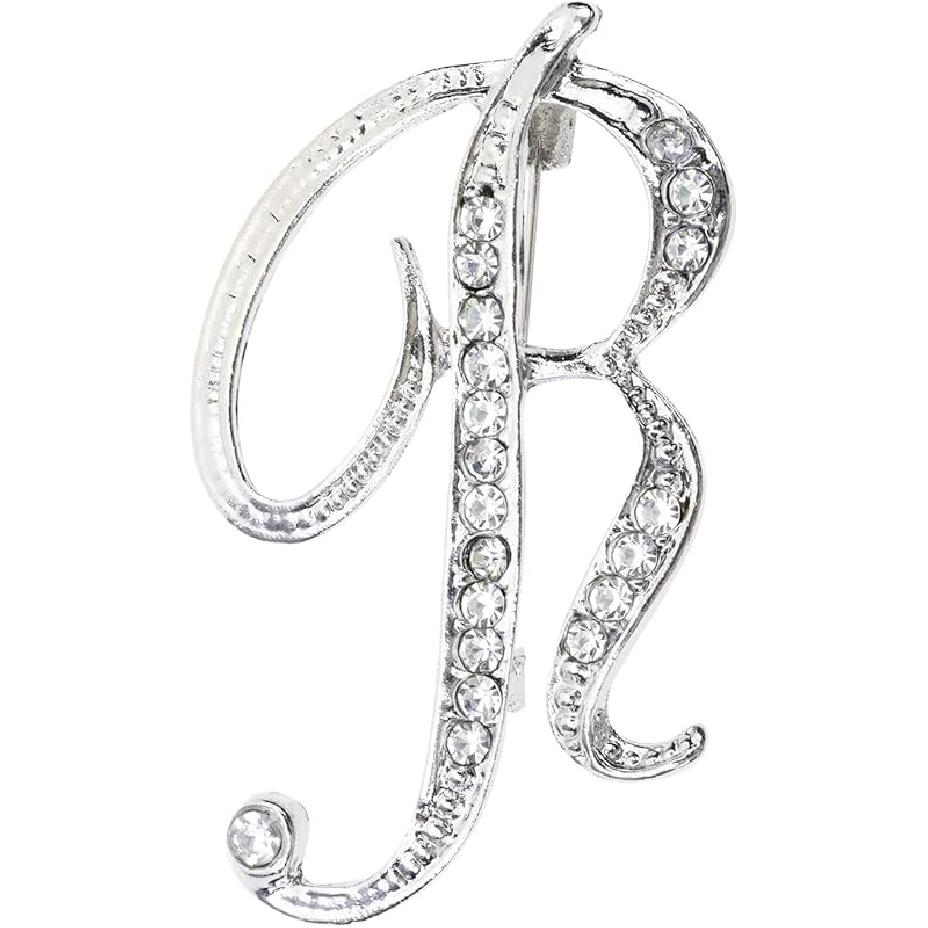 26 Letter Brooch Pins Small Silver Metal Rhinestone Crystal Initial A~Z Alphabet Brooch Lapel Pins for Men Women Girls Boys Birthday Christmas