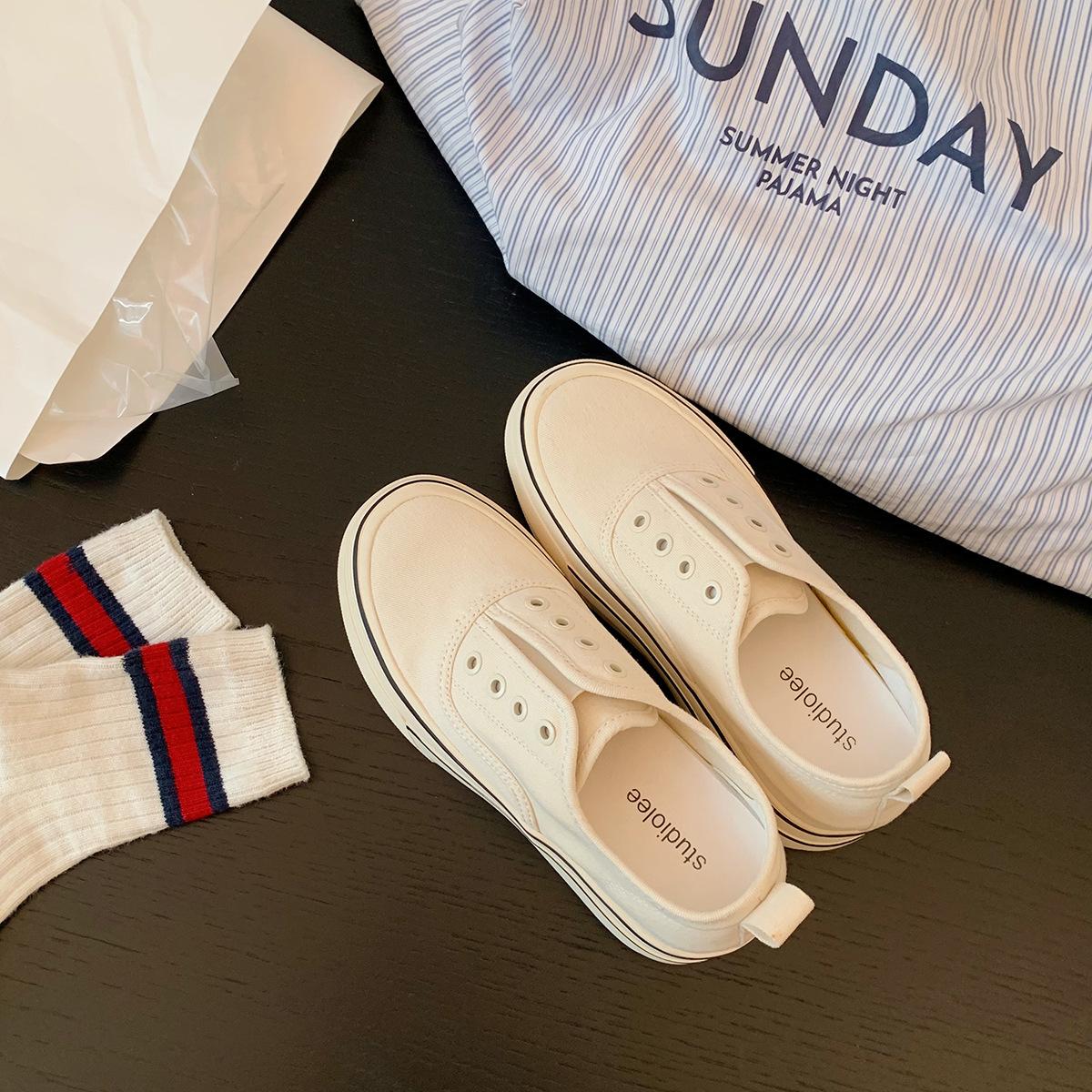 

Продвинутый смысл~ Виноградная мать увеличение роста на 7 см ленивый без шнурков круглый носок толстая подошва один педаль повседневные кеды женские парусиновые туфли 40