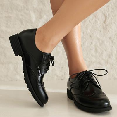 Vintage Women's Shoes 2024 Spring New Genuine Leather Lace-Up Women's Oxford Shoes Loafers Round Toe Solid Color Flats Zapatos