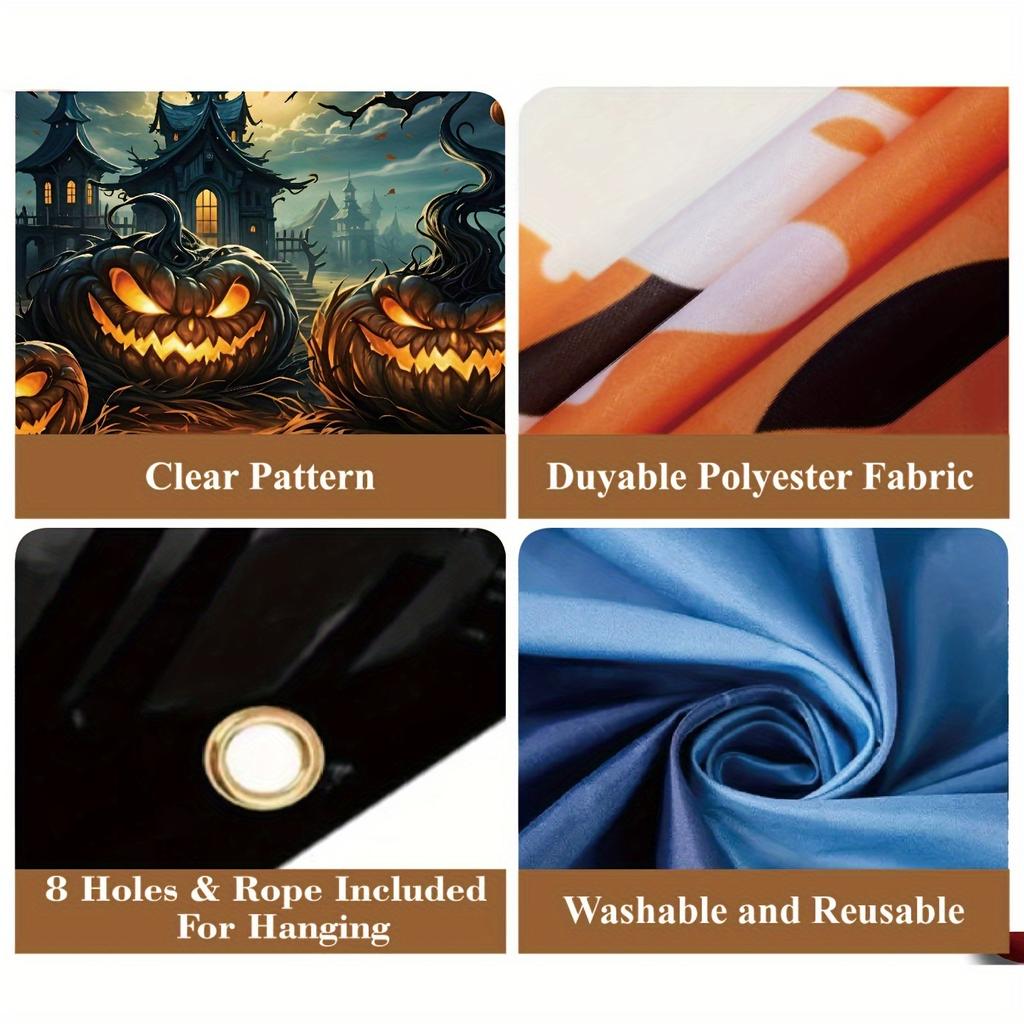1 Piece Halloween Garage Banner Devil Pumpkin Lantern Backgroundoutdoor Garage Holiday Exterior Wall Decoration Shooting Prop