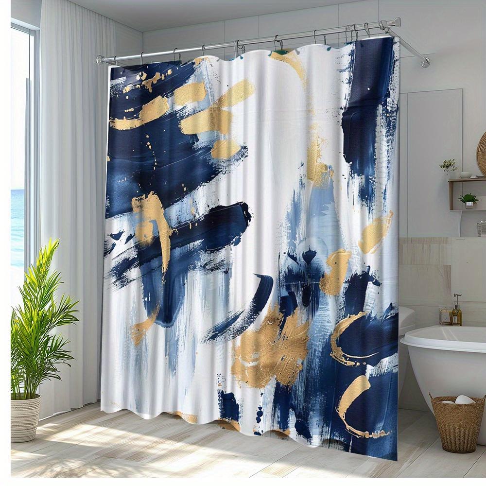 1Pc Creative Blue Abstract Oil Painting Shower Curtain Brings Unique Modern Art Ambiance Suitable For Art And Design Lovers,