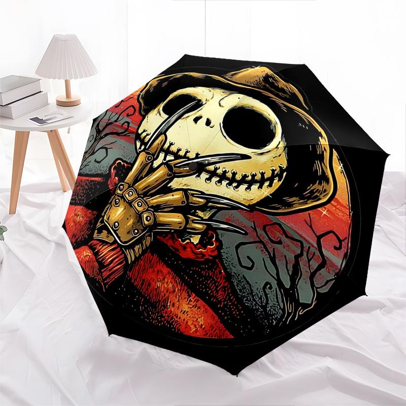Jack Skellington Themed Automatic Opening and Closing Umbrella, Brightly Colored 8-rib Portable Umbrella, Suitable for Men and Women, A Perfect Gift F
