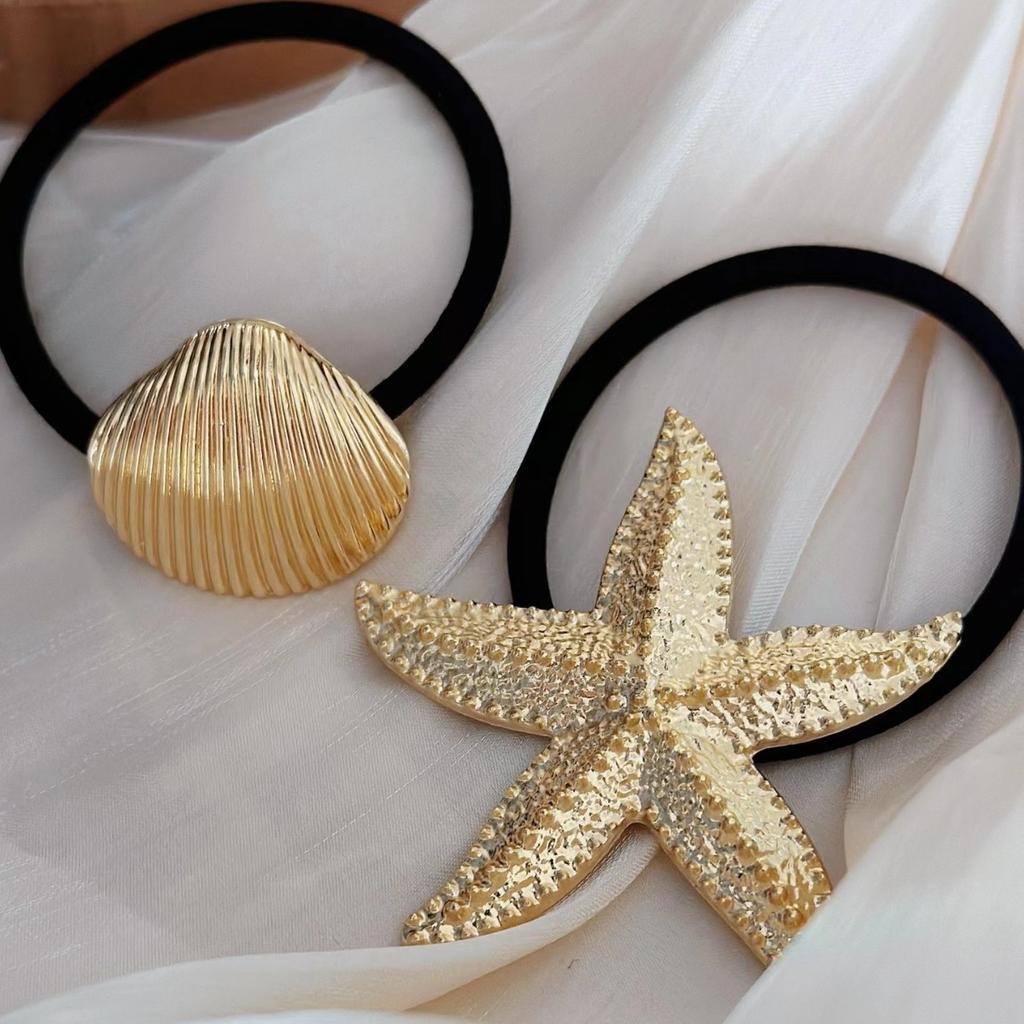 Beach Wind Golden Starfish Exaggerated Fashion Hair Rope Geometric Advanced Pentagram Hair Rope