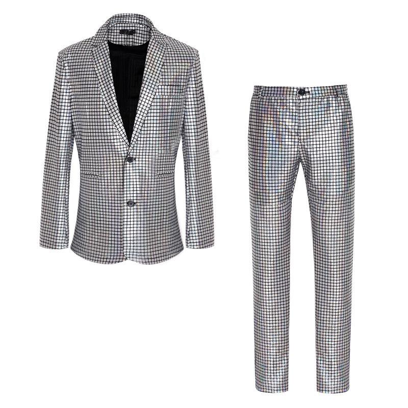 Men's European Plaid Nightclub Single-Breasted Suit Set