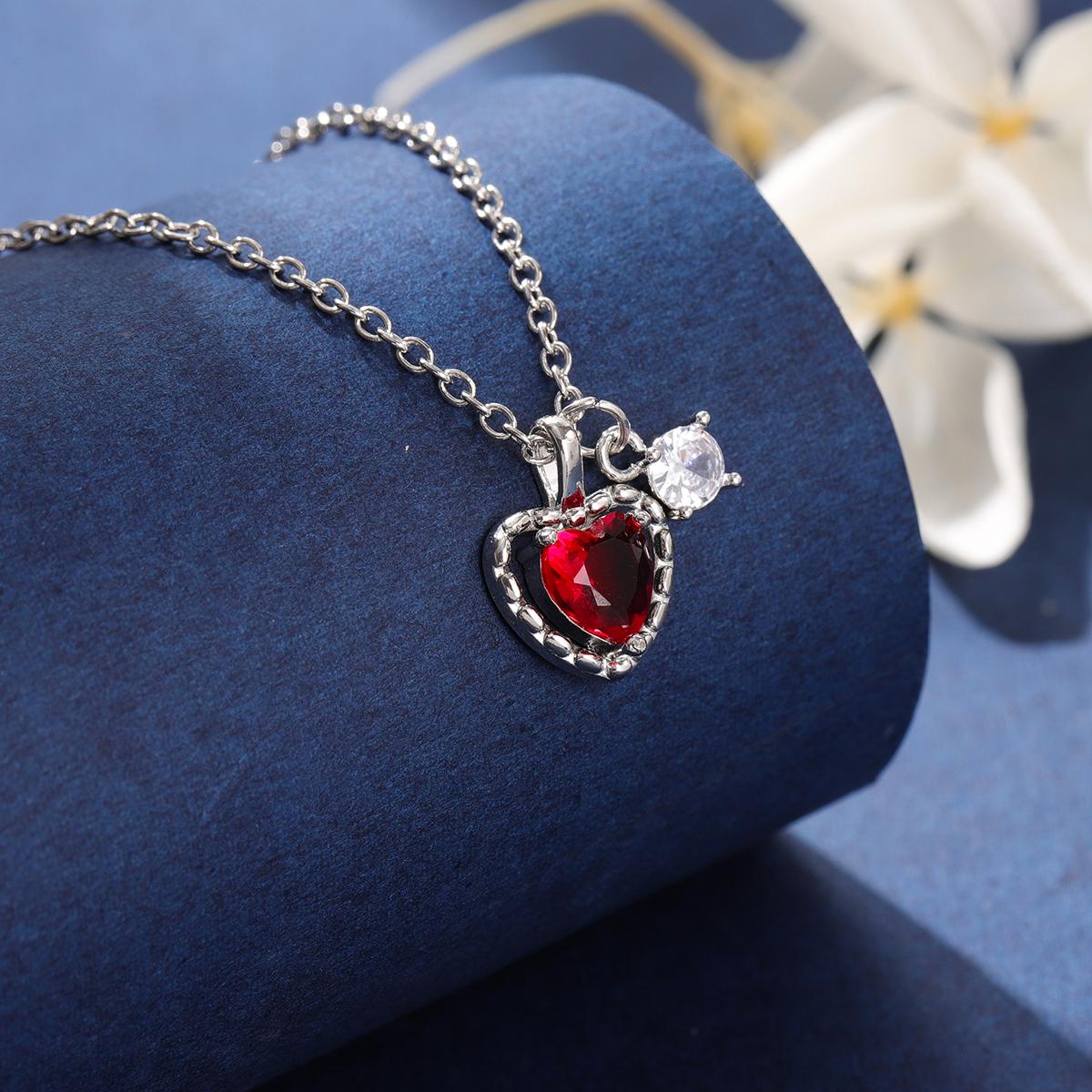 Heart Shaped Fashion 925 Sterling Silver Red Love Crystal Necklaces серебряный