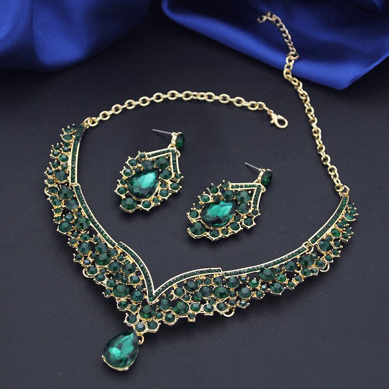 Wholesale Dangle Earrings and Choker Necklace Sets for Women Bridal Jewelry Set Colorful Dubai Jewelry Sets Fashion