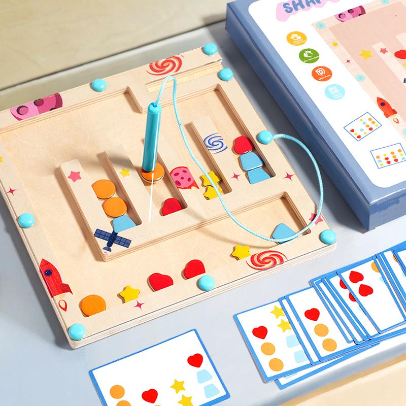 Wooden Color Shape Magnetic Maze Magnetic Sorting Travel Board Montessori Puzzle Toy Educational Learning For Age 3+ Fine Motor