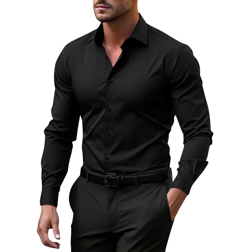 Herren Einreiher Langarm Revers Business Casual Slim Fit Hemd