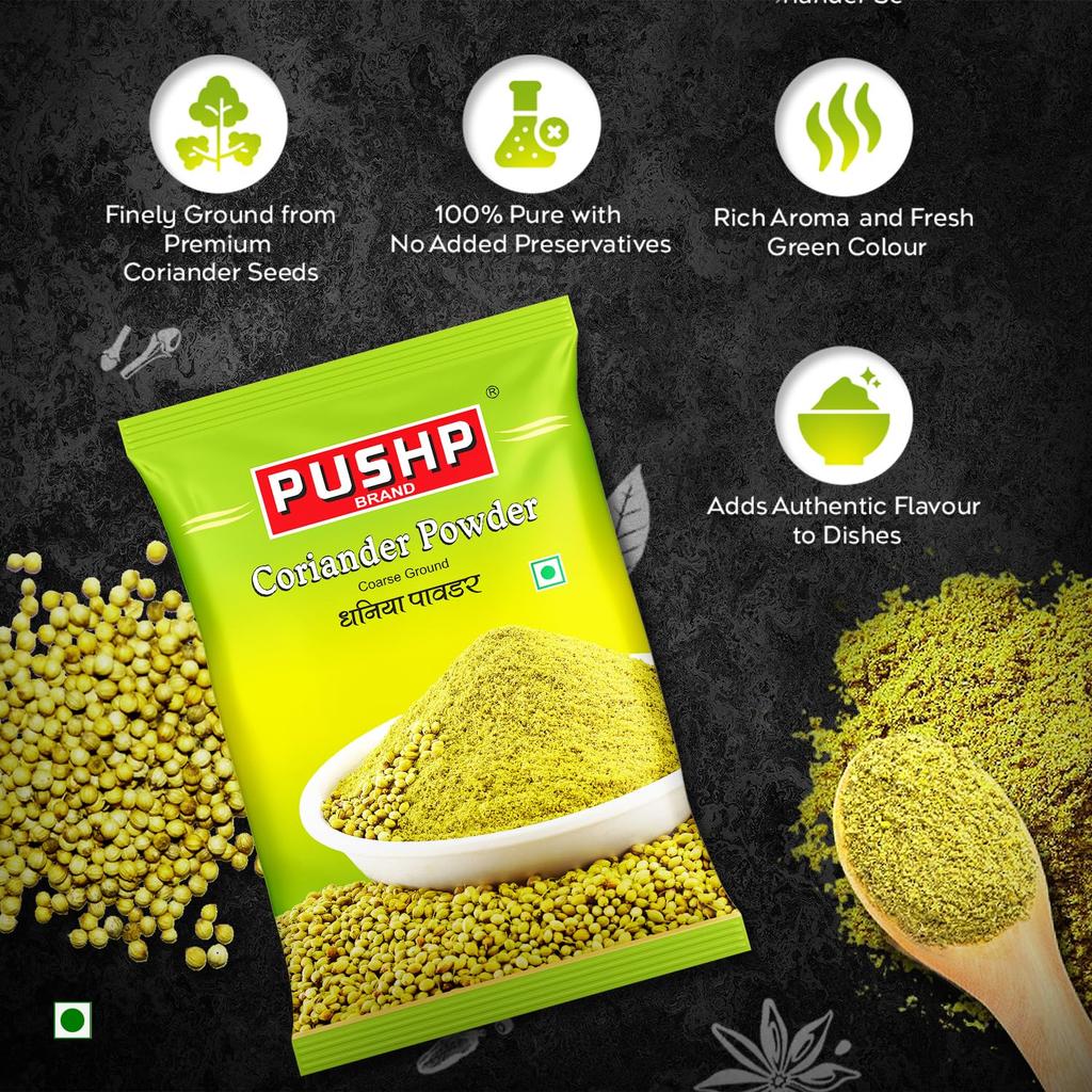 Pushp Natural Coriander Powder Premium Dhaniya Spice Blend For Authentic Indian Cooking Rich Flavor And Aroma 1Kg Pack