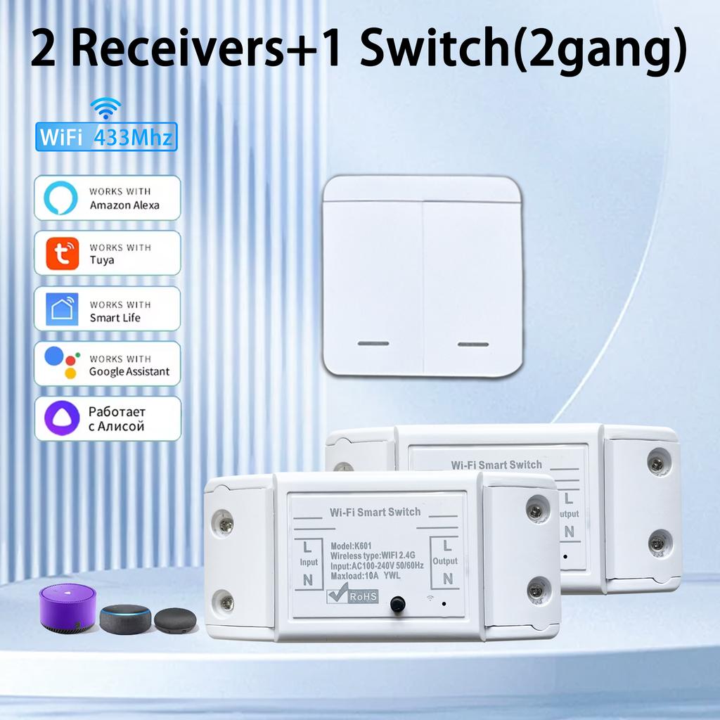 Tuya WiFi Smart Switch 433MHz Universal Breaker Timer Voice Control Smart Life APP Wireless Remote Control Support Alexa Google