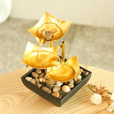 Yousheng Gold Tabletop Water Fountain 3 Tier Lotus Indoor Desktop Fountain Ornament with Light Small Decorative Waterfall Fountain for Home Bathroom