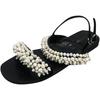 European Station 2025 Summer New European Women's Shoes Pearl Sandals One-word Buckle with Beaded Open-toed Flat Sandals Women