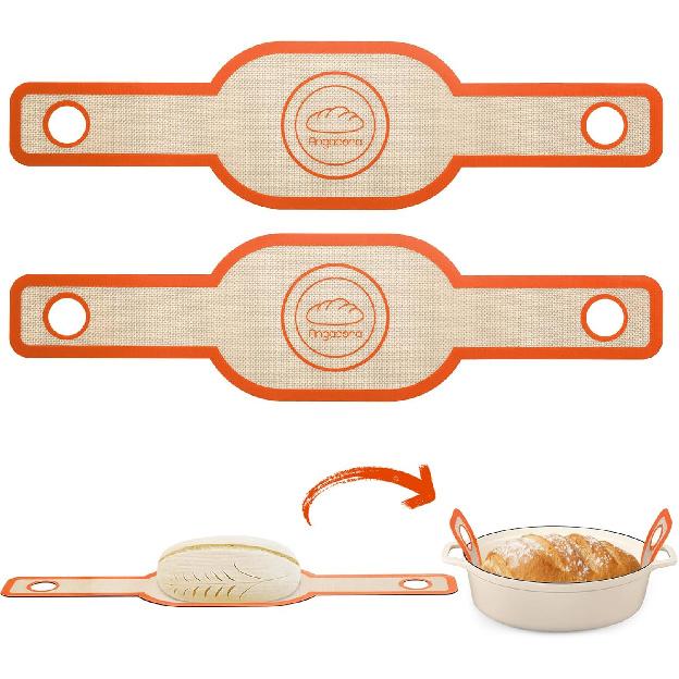 Silicone Bread Sling Oval. Non-Stick & Easy Clean Reble Oval Silicone Baking Mat for dutch oven. With Long Handles Sourdough Bread Baking mat tools