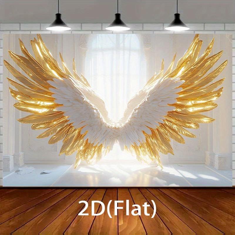 1 luxuriöser gold-weißer Engelsflügel Fotografie Hintergrundtuch - Geburtstag, Hochzeit - strapazierfähiges Polyester