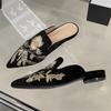 Fashion Eilyken Summer Design Embroidery Pointed Toe Mules Women Slippers Low Heels Party Shoes Fashion Zapatos De Mujer
