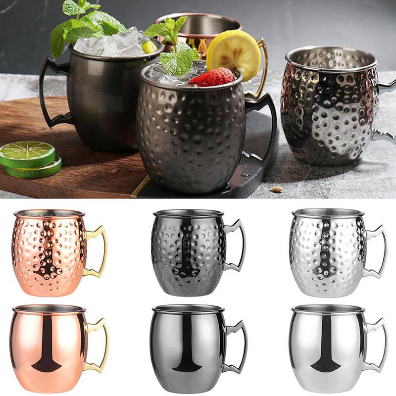 530ml Edelstahl Moscow Mule Becher Cocktail Weinglas Gehämmert Kupferfarben Bierkrüge Kaffeetasse Milchbecher Barbecher Trinkgeschirr Langlebig