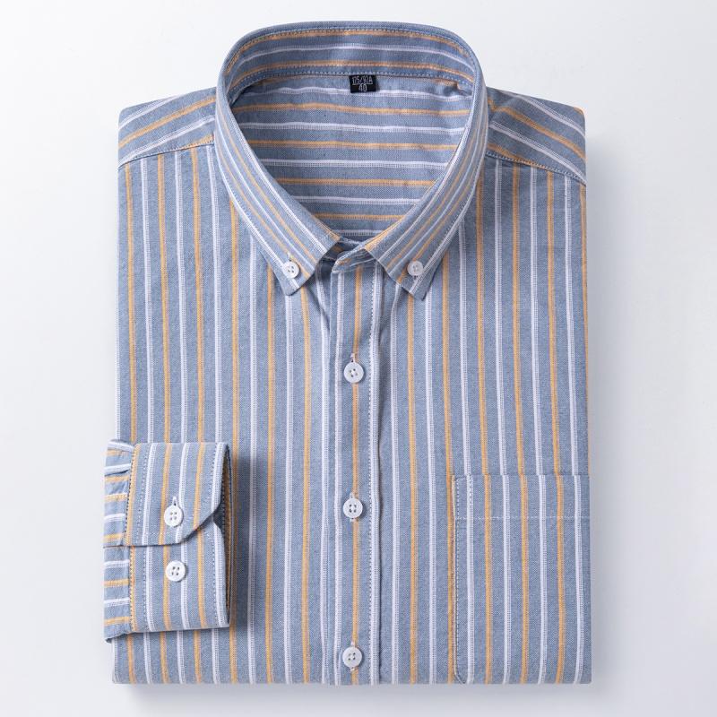 

S - 6XL 100% Cotton Classic Stripes Plaid Shirts Men Long Sleeves Casual Soft Cozy Men Shirt Long Sleeve Pocket Male Clothess 41