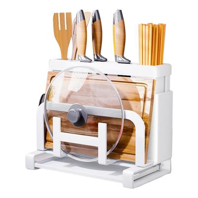 OUXEE Cutting Board Knife Pot Lid Chopstick Stand Multifunctional Kitchen Storage Rack with Draining Space X 16 X White Stand, Holder, Stand, - Tray,