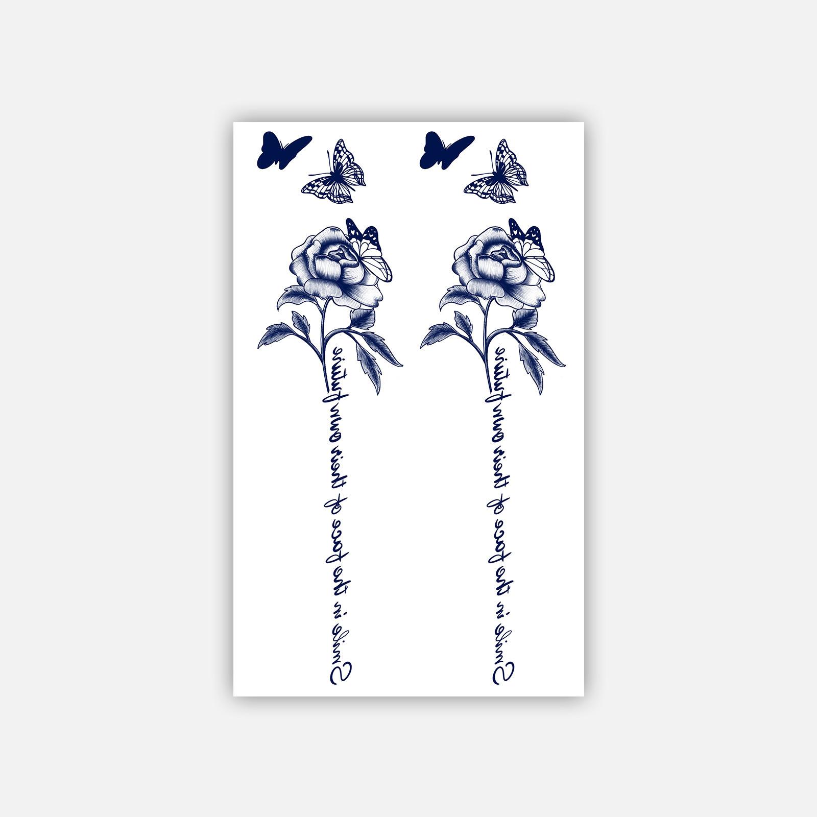 Navy Blue Rose Butterfly Tattoo Sticker, Waterproof And Long-Lasting, Thigh Model, Tattoo Sticker, Private Tattoo Sticker. 11*18