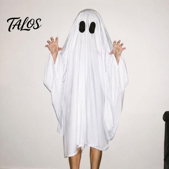 Unisex Halloween Wear Ghost Costume for Kids Adults, Cosplay Fancy Dress, Breathable Party Spooky White Cloak Cape with Black Eye Holes