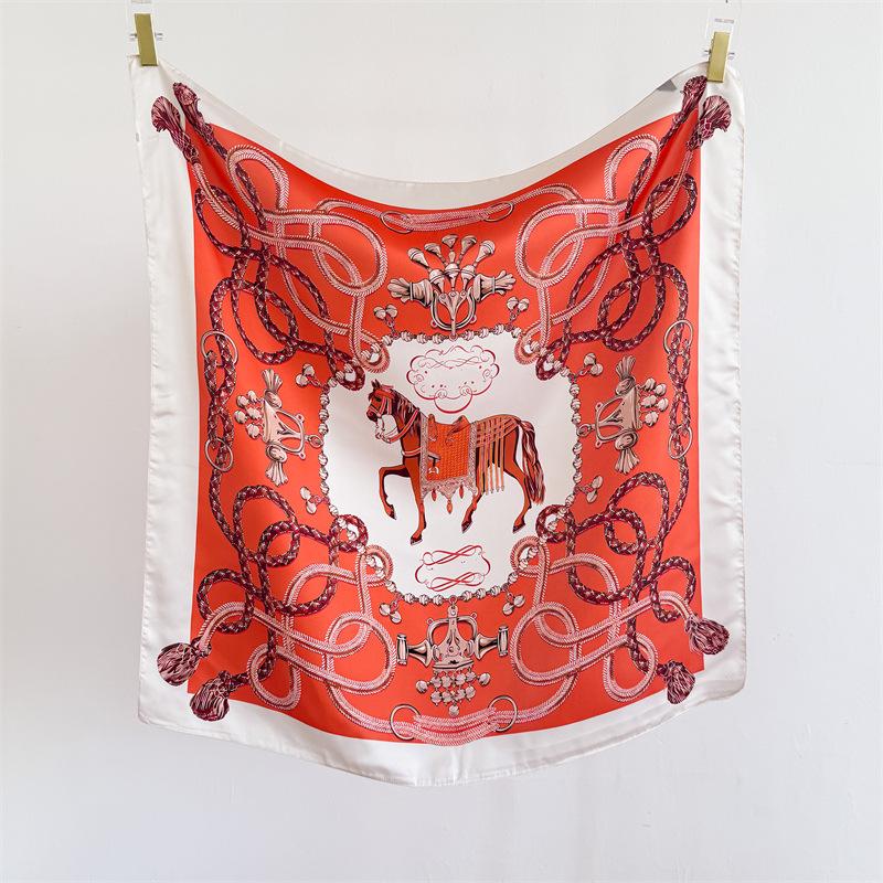 European and American court style equestrian simulation silk high-end square scarf silk scarf printed shawl scarf sunscreen headscarf scarf