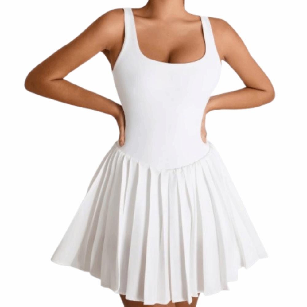 Ausgeschnittenes Damen-Tenniskleid Ärmellos Badmintonröcke Trainings-Stramplerkleid Badminton Sport