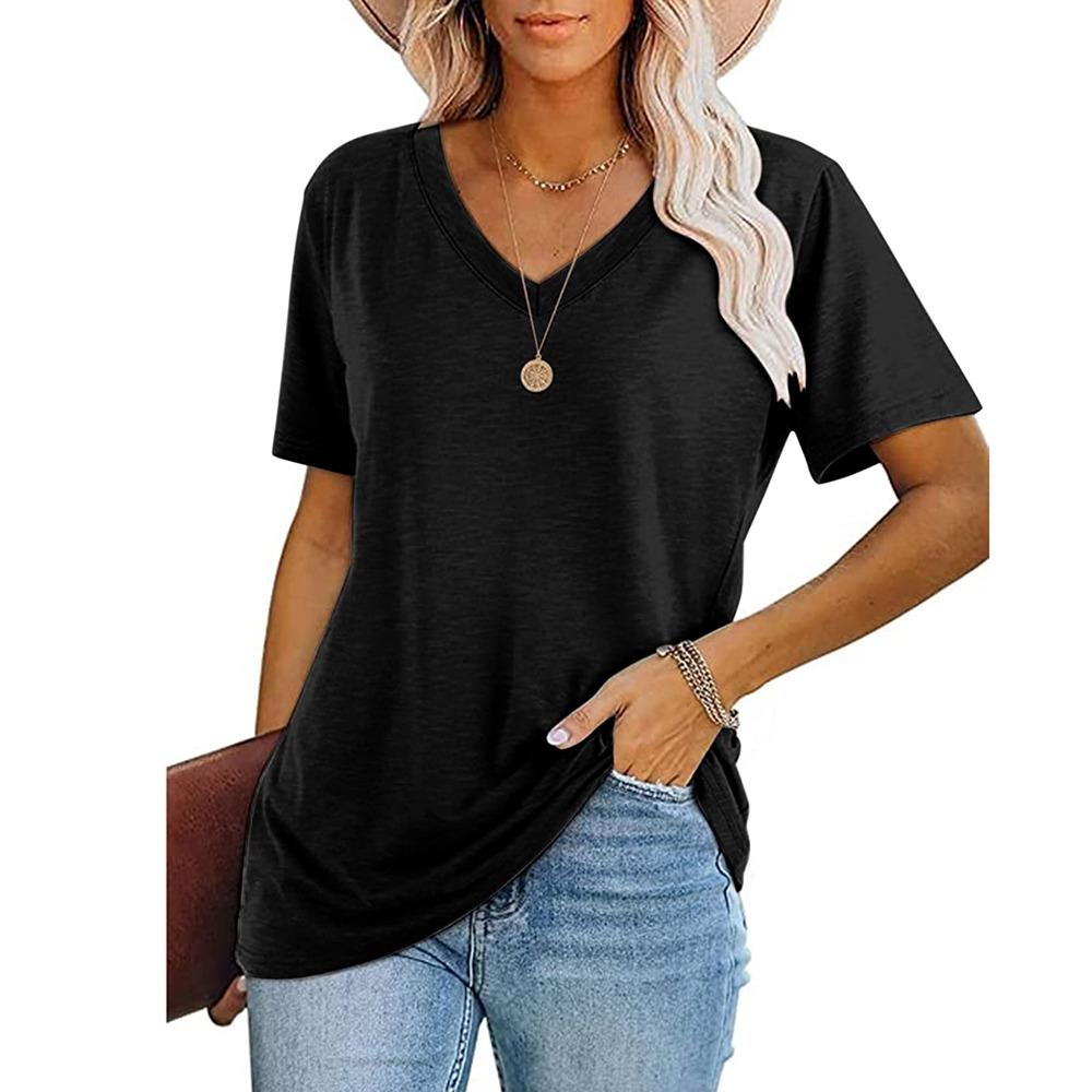 Women's V-Neck Short Sleeve Vintage Striped T-Shirt High Quality Comfortable Short Sleeve Loose Version Breathable T-Shirt Top