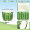 100Pcs Football Paper Baking Cups Brown Green Football Field Cupcake Wrappers Scalloped Edge Cupcake Muffin Cases for Sport Superbowl Party Supplies