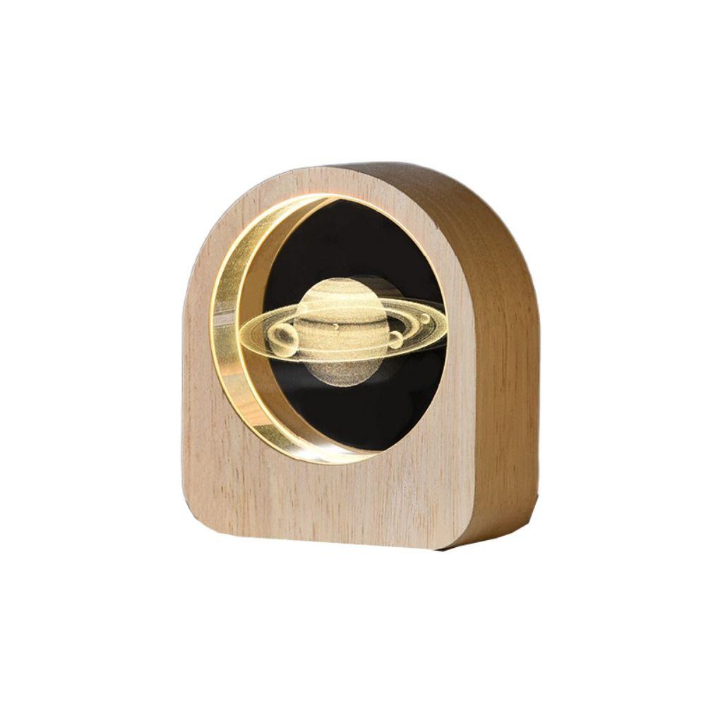 Warm Lights 3D Engraved Lamp Wooden Base Plug and Play Wood Crystal Night Light Decorative Laser Engraved