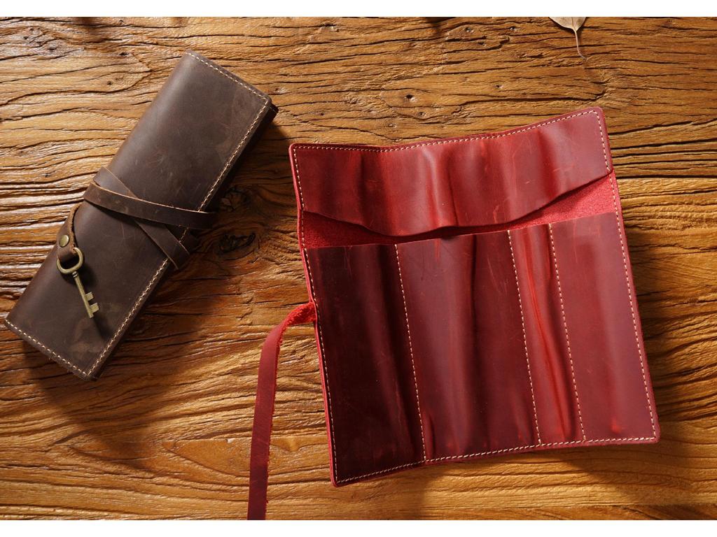 Vintage Genuine Leather Cowhide Pencil Roll Case - Simple, Multifunctional Roll-Up Pouch
