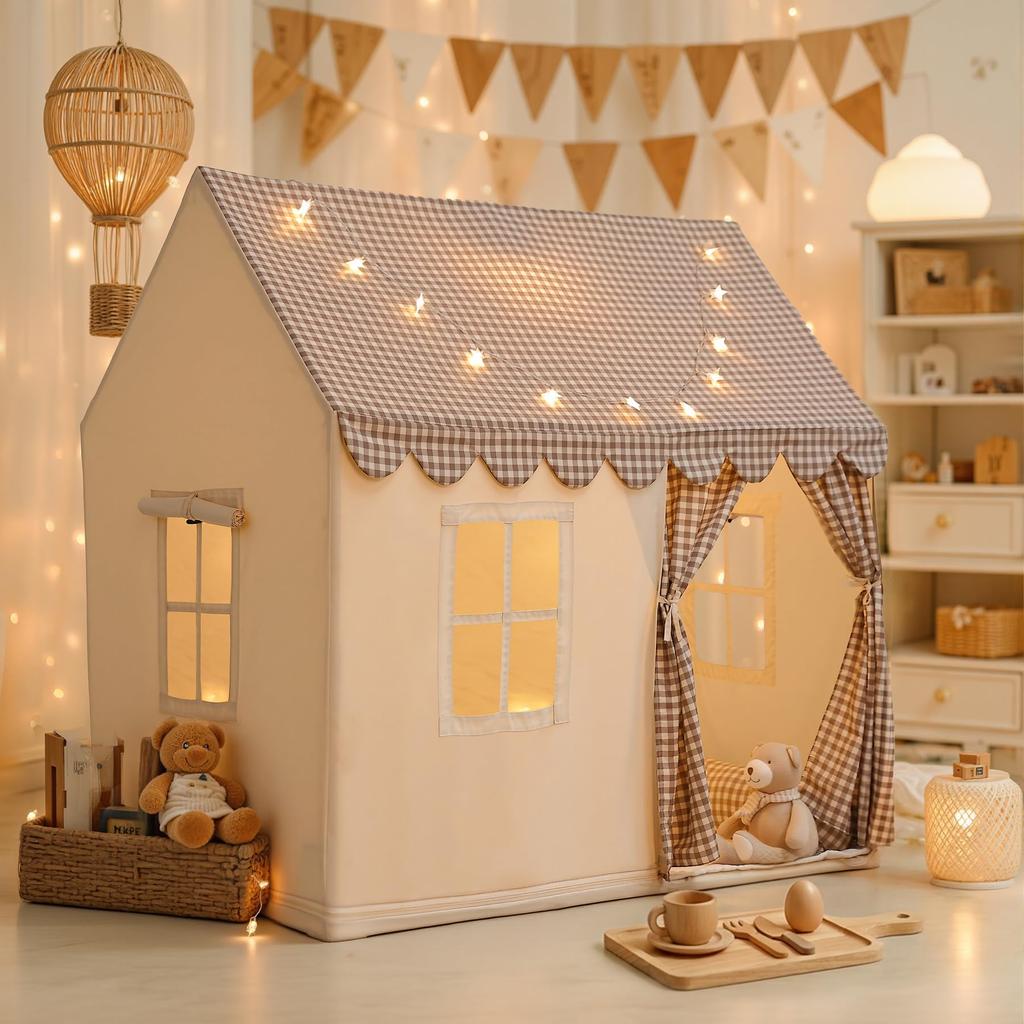 Kids' Tent with Fluffy Tent Mat and Sparkling LED Starlights. Indoor Play House for Girls and Ball House for Boys. A Perfect Gift for Birthdays,