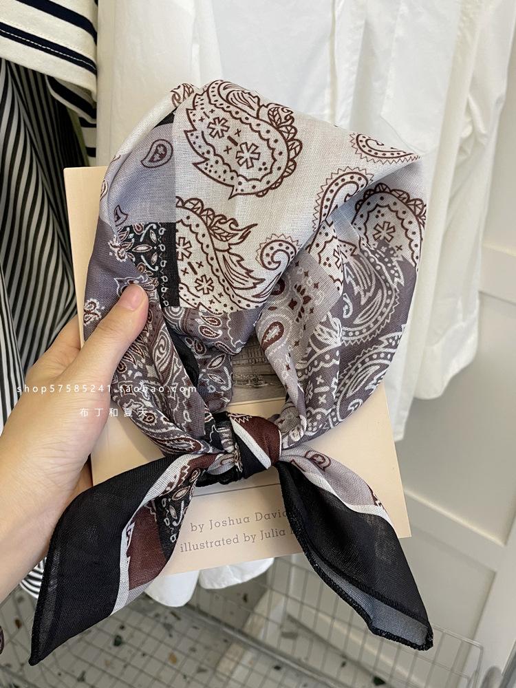 18Cm Cotton and Linen Cashew Small Square Scarf Spring Summer and Autumn Thin Decorative Scarf Air Conditioner Room Neck Scarf Headband Headscarf
