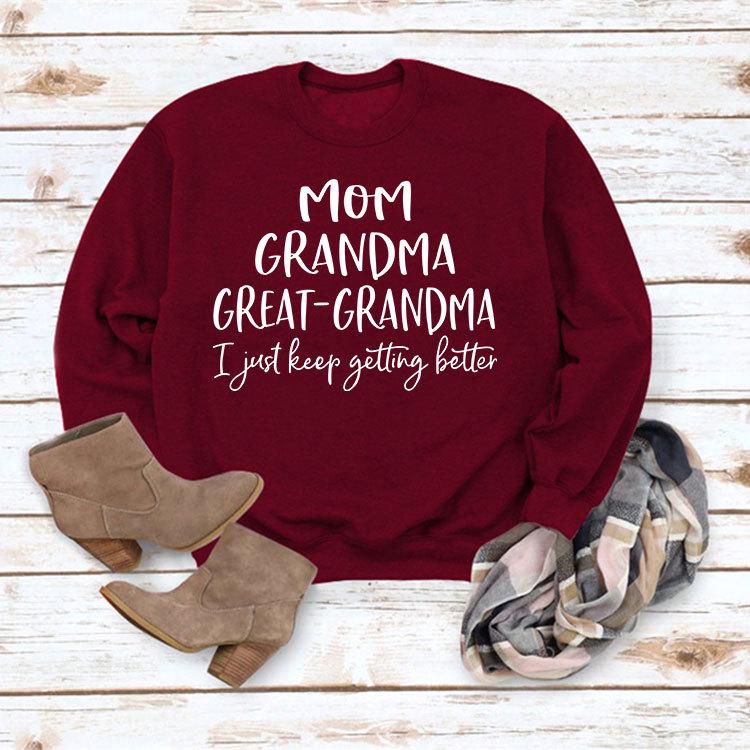 "European & American Fashion Grandma Letter Long-Sleeve T-Shirt, Autumn/Winter, Plus Size"