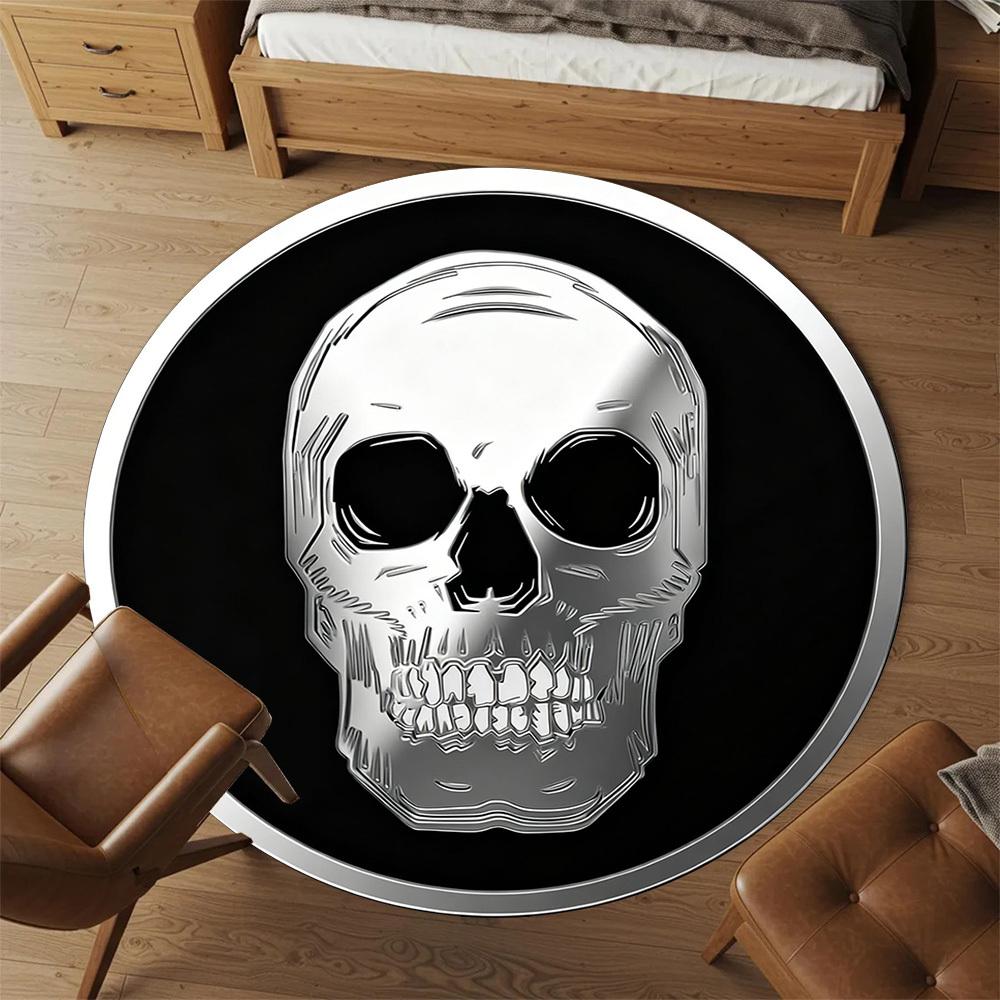 1pc Skull Bone Round Chair mat office Area Rug - Non-Slip, Floor Mat for Office, Bedroom, Ideal home decor gift p0105047