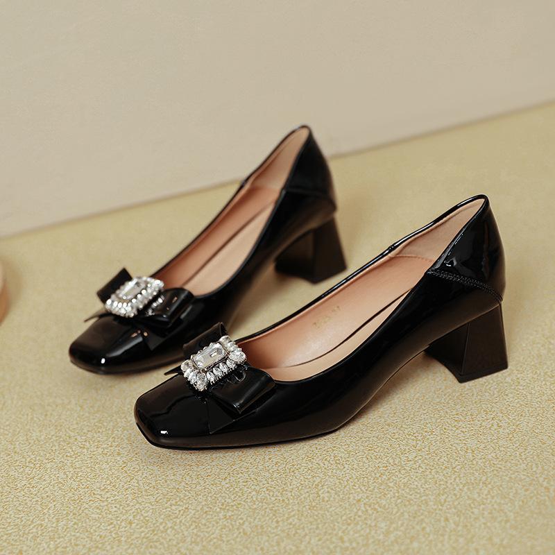 

туфли на высоком толстом каблуке женские новые женские туфли с бантом на среднем каблуке туфли с квадратным носком с открытым верхом красные одинарные туфли 40 чёрный