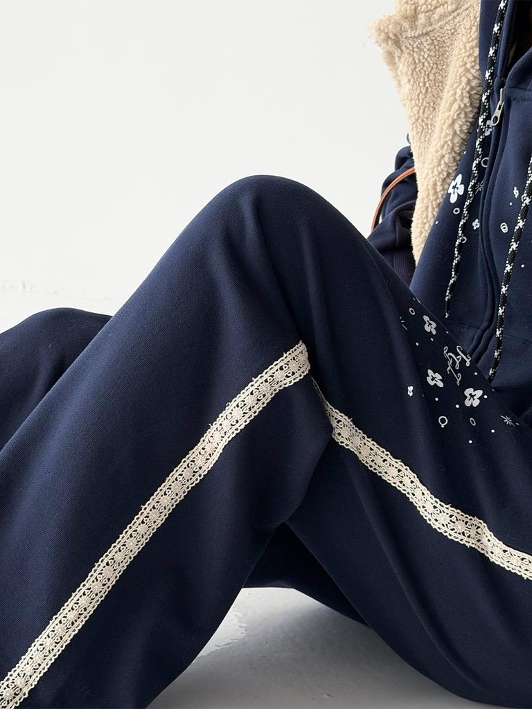 THE GREEN LAB Lace Side Line Track Pants [Navy]