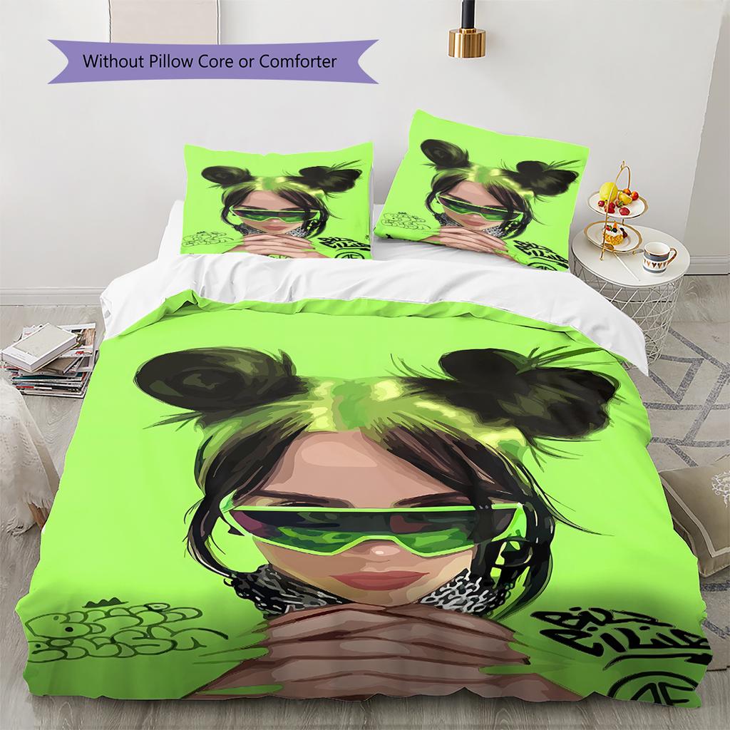 Billie Eilish Pattern Bedding,Quilt Set Quilt Cover Pillowcase Home Birthday Gift (1 * Duvet Cover + 2 * Pillowcase, Without Core)