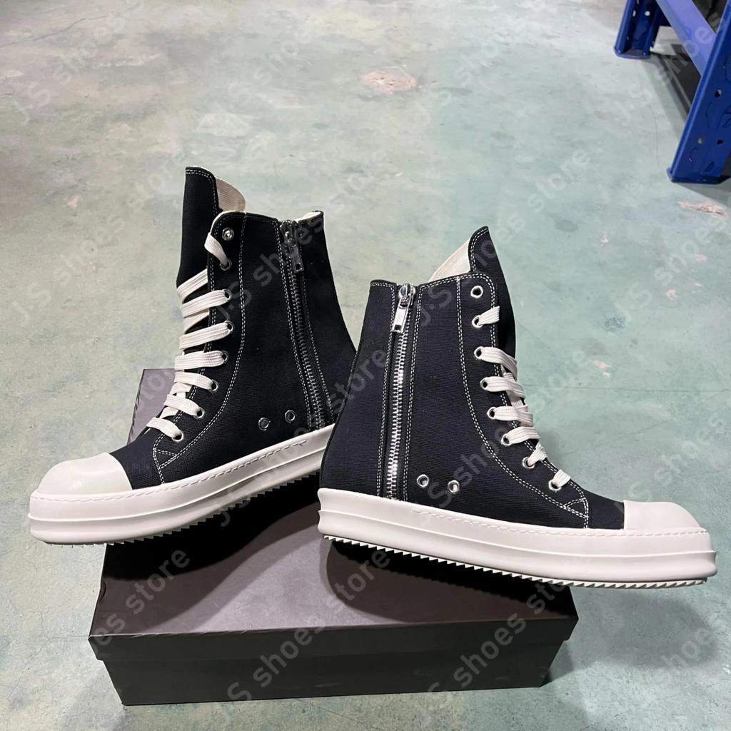 R-o Outdoor Black Canvas High Top Shoes Classic Design Men Shoe Boot White Thread Zipper Women Ankle Boots Casual Sneakers