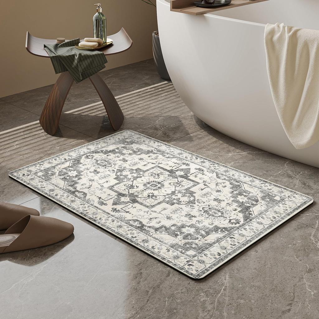 Rubber Non-Slip Quick Dry Absorbent Thin Bathroom Rugs Fit Under Door Bathroom Floor Mats-Shower Rug for In Front of Bathtub, Sink