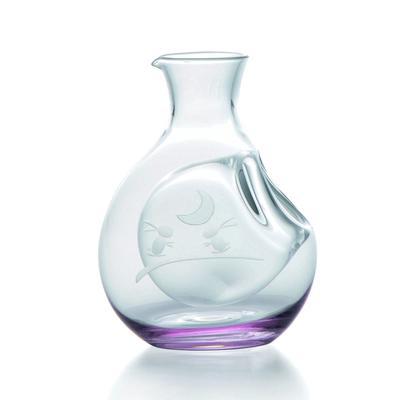 Glass Pocket Carafe, Sake Bottle, Approx. 270ml, Kiriko, Moon Rabbit Design, Pink, 47H151-PK