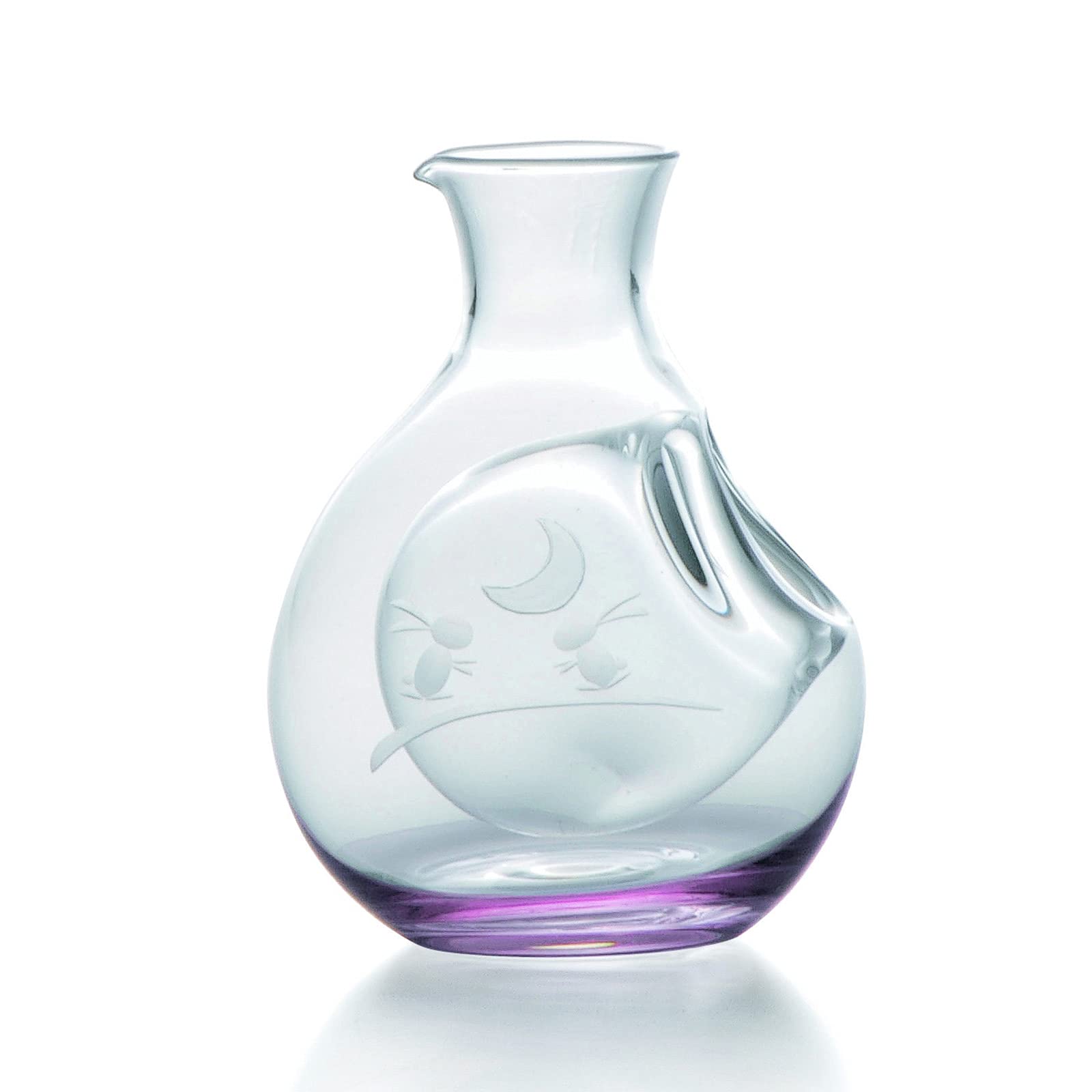 

Glass Pocket Carafe, Sake Bottle, Approx. 270ml, Kiriko, Moon Rabbit Design, Pink, 47H151-PK