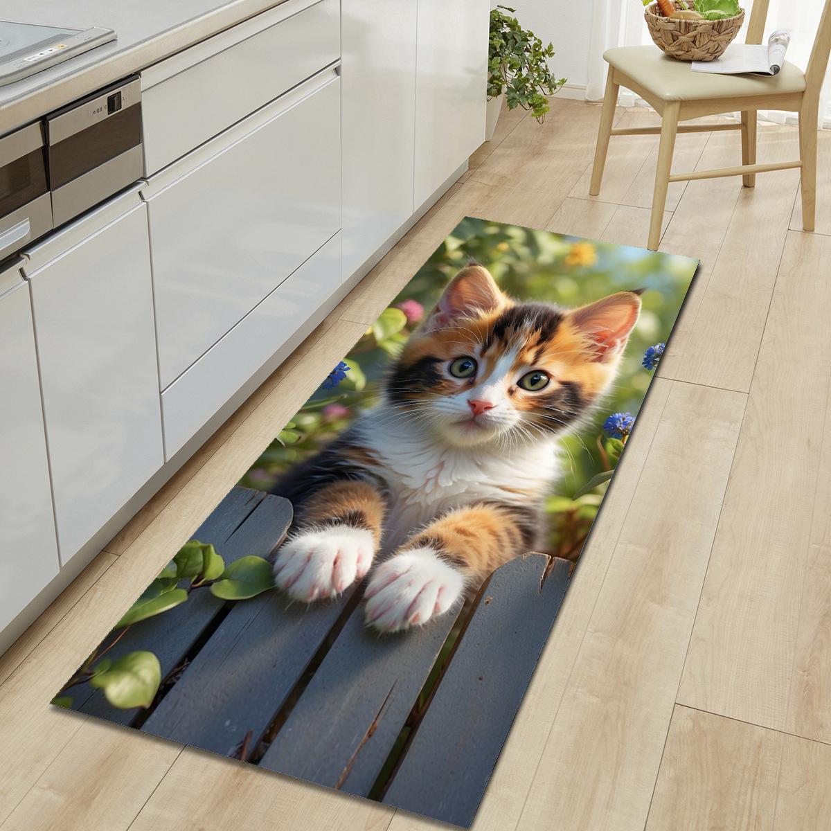 

1 шт., милый напольный коврик с рисунком кошки, современный кухонный полиэстеровый ковер, нескользящий, цветной, для дома, ванной комнаты, спальни, гостиной, декора 40*60cm