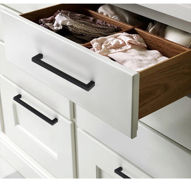 10-33Cm Black Cabinet Handles Stainless Steel Square Closet Drawer Cupboard Pulls Bathroom Door Knobs Furniture Kitchen Handle