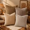 Imitation Rabbit Fur Pillowcase, Soft Plush Vertical Strip Design Throw Pillow Case, Decorative Cushion Cover for Sofa Bed Chair