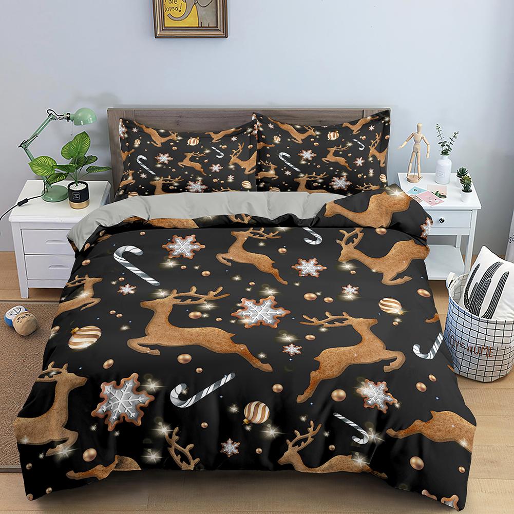 3D Christmas King Queen Duvet Cover Set Kids Cartoon Merry Christmas Red Quilt Cover 2/3pcs Polyester Beddings Set Single Double